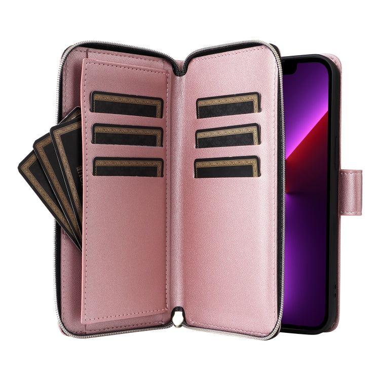 For iPhone 13 Pro Nine-card Slots Zipper Wallet Bag Leather Phone Case
