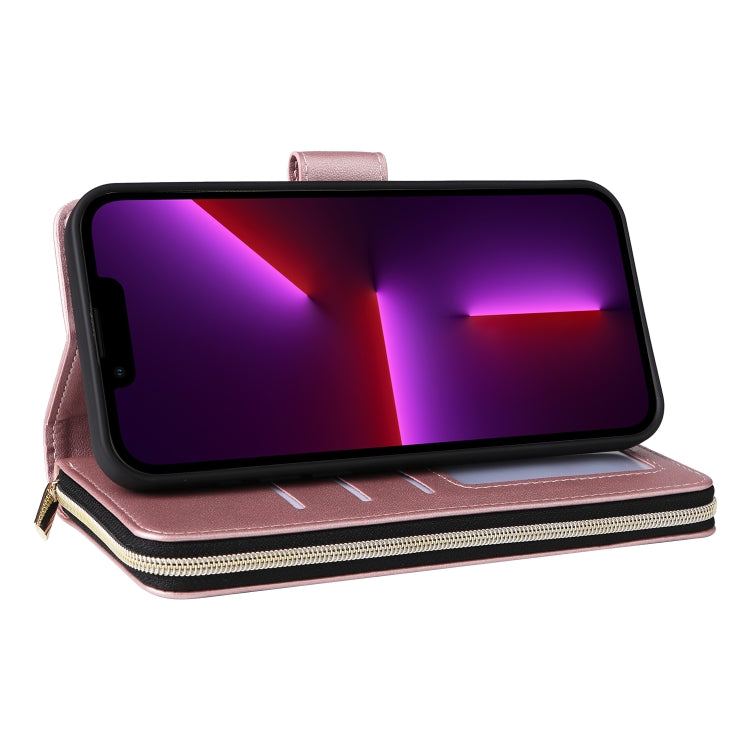 For iPhone 13 Pro Nine-card Slots Zipper Wallet Bag Leather Phone Case