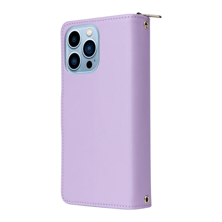 For iPhone 13 Pro Max Nine-card Slots Zipper Wallet Bag Leather Phone Case