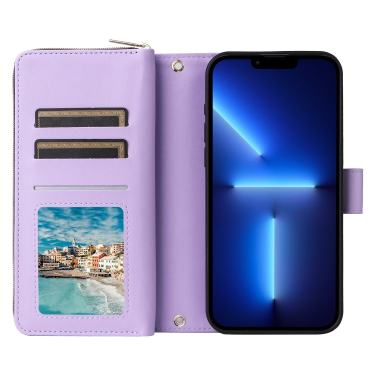For iPhone 13 Pro Max Nine-card Slots Zipper Wallet Bag Leather Phone Case