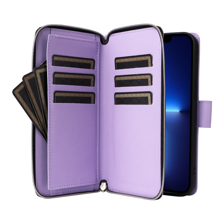 For iPhone 13 Pro Max Nine-card Slots Zipper Wallet Bag Leather Phone Case