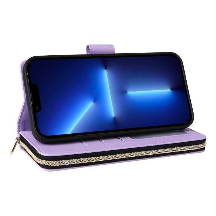 For iPhone 13 Pro Max Nine-card Slots Zipper Wallet Bag Leather Phone Case
