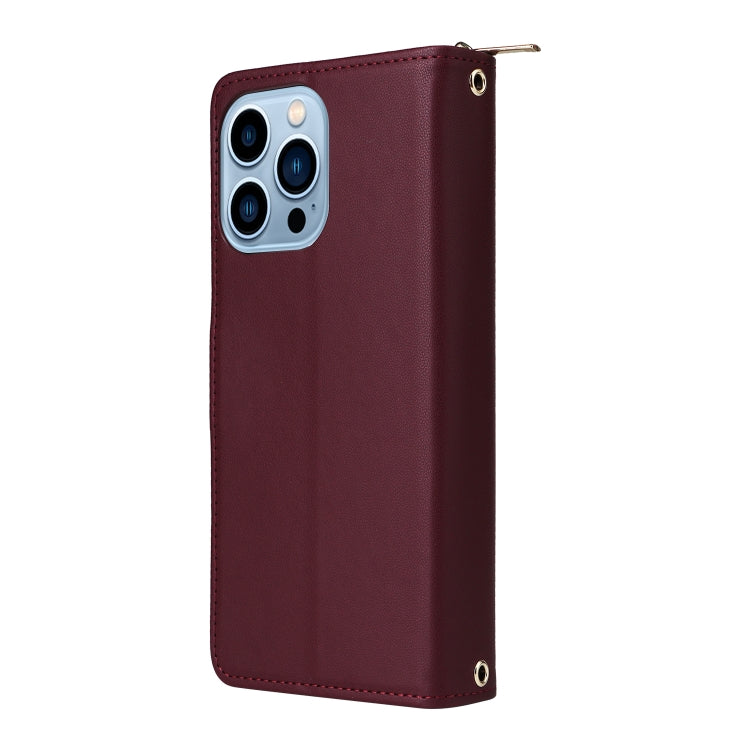 For iPhone 13 Pro Max Nine-card Slots Zipper Wallet Bag Leather Phone Case