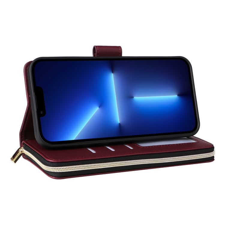 For iPhone 13 Pro Max Nine-card Slots Zipper Wallet Bag Leather Phone Case