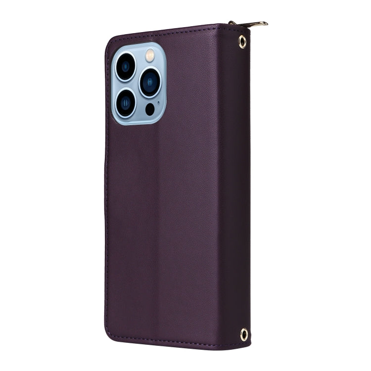 For iPhone 13 Pro Max Nine-card Slots Zipper Wallet Bag Leather Phone Case