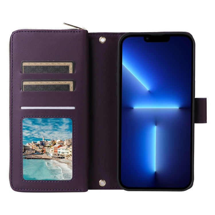 For iPhone 13 Pro Max Nine-card Slots Zipper Wallet Bag Leather Phone Case