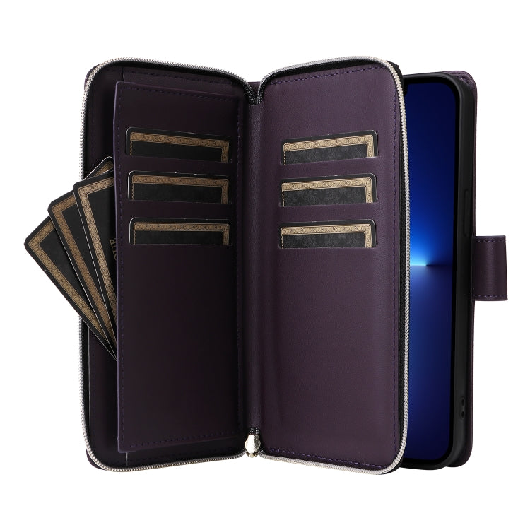 For iPhone 13 Pro Max Nine-card Slots Zipper Wallet Bag Leather Phone Case
