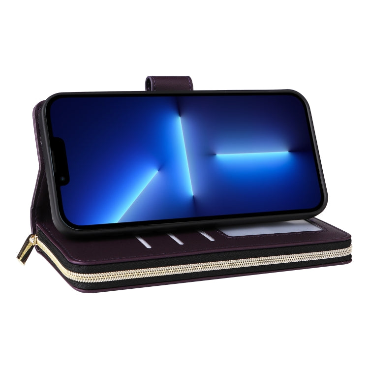 For iPhone 13 Pro Max Nine-card Slots Zipper Wallet Bag Leather Phone Case