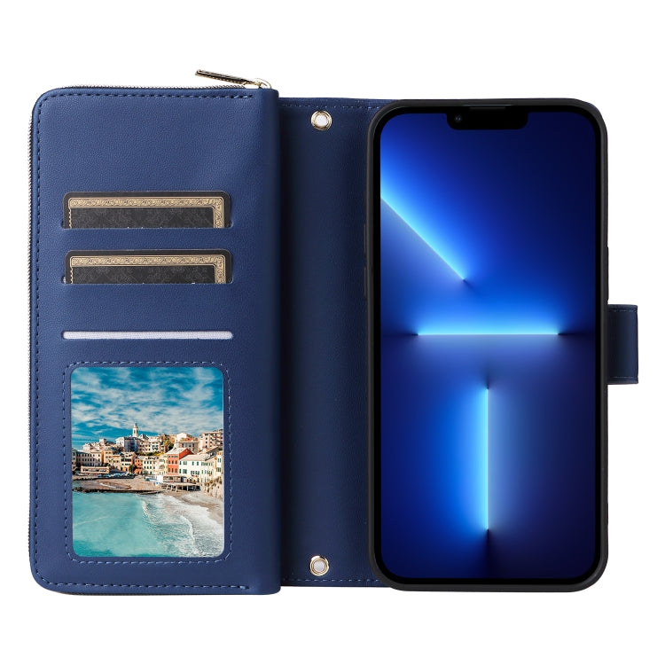 For iPhone 13 Pro Max Nine-card Slots Zipper Wallet Bag Leather Phone Case