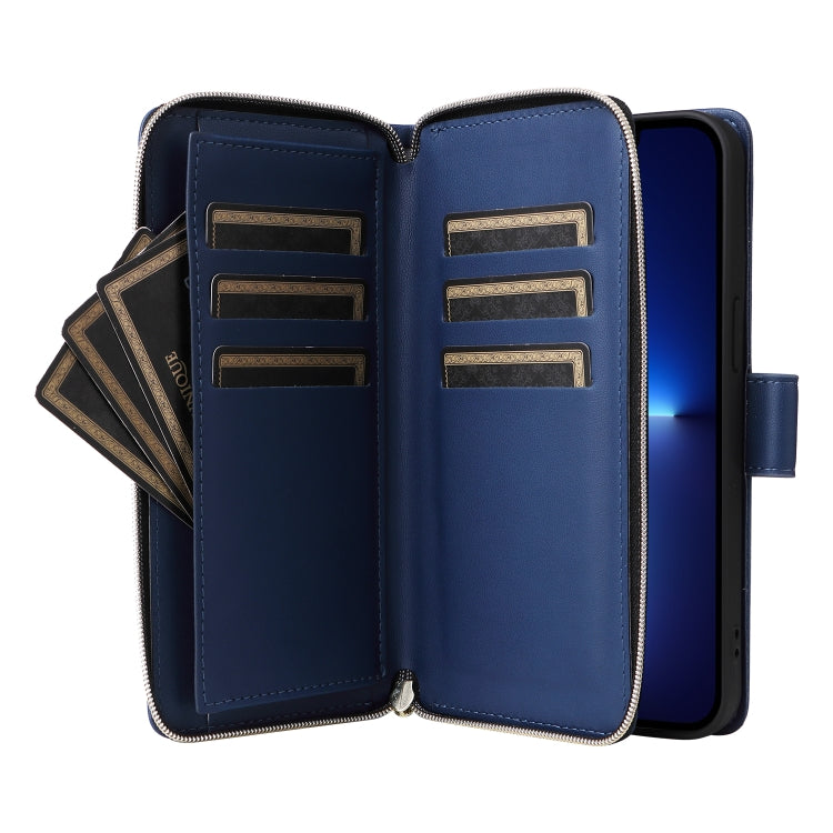 For iPhone 13 Pro Max Nine-card Slots Zipper Wallet Bag Leather Phone Case