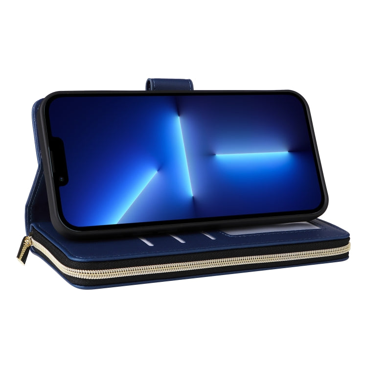 For iPhone 13 Pro Max Nine-card Slots Zipper Wallet Bag Leather Phone Case