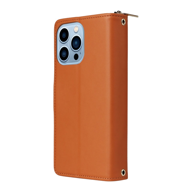 For iPhone 13 Pro Max Nine-card Slots Zipper Wallet Bag Leather Phone Case