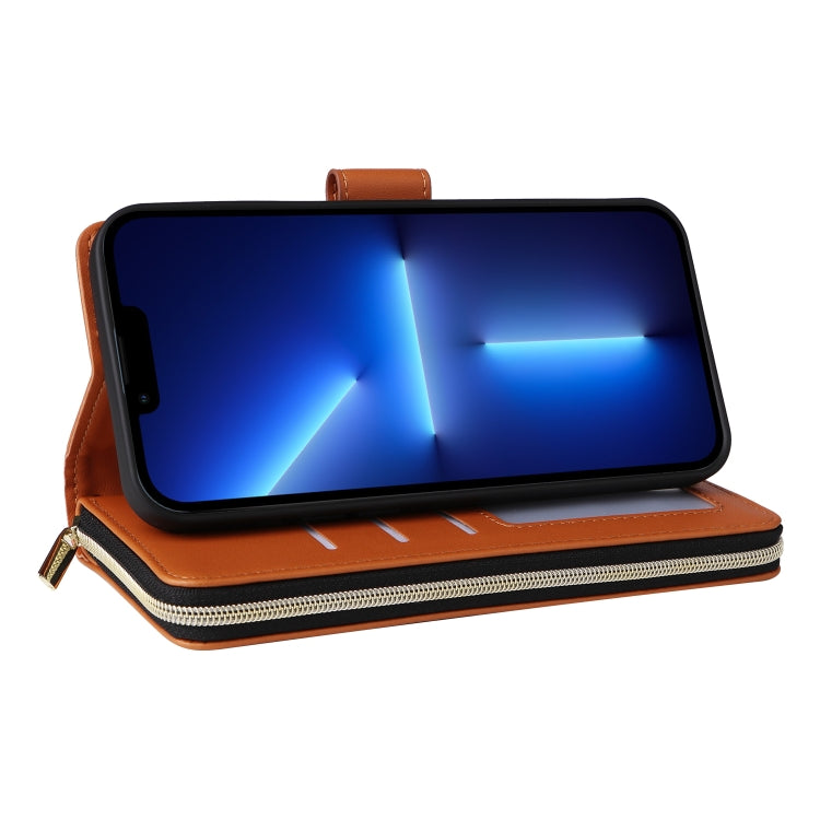 For iPhone 13 Pro Max Nine-card Slots Zipper Wallet Bag Leather Phone Case