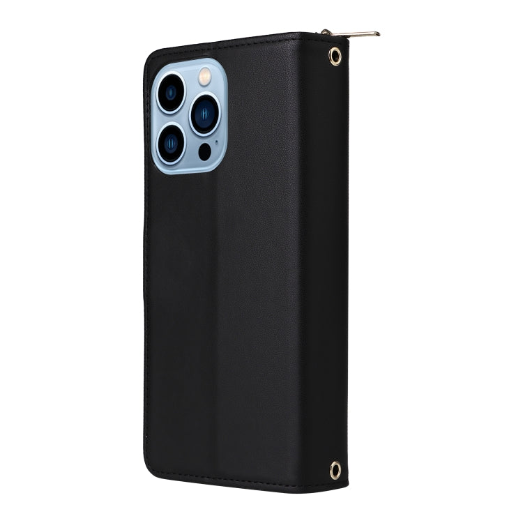 For iPhone 13 Pro Max Nine-card Slots Zipper Wallet Bag Leather Phone Case