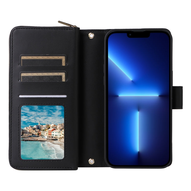 For iPhone 13 Pro Max Nine-card Slots Zipper Wallet Bag Leather Phone Case