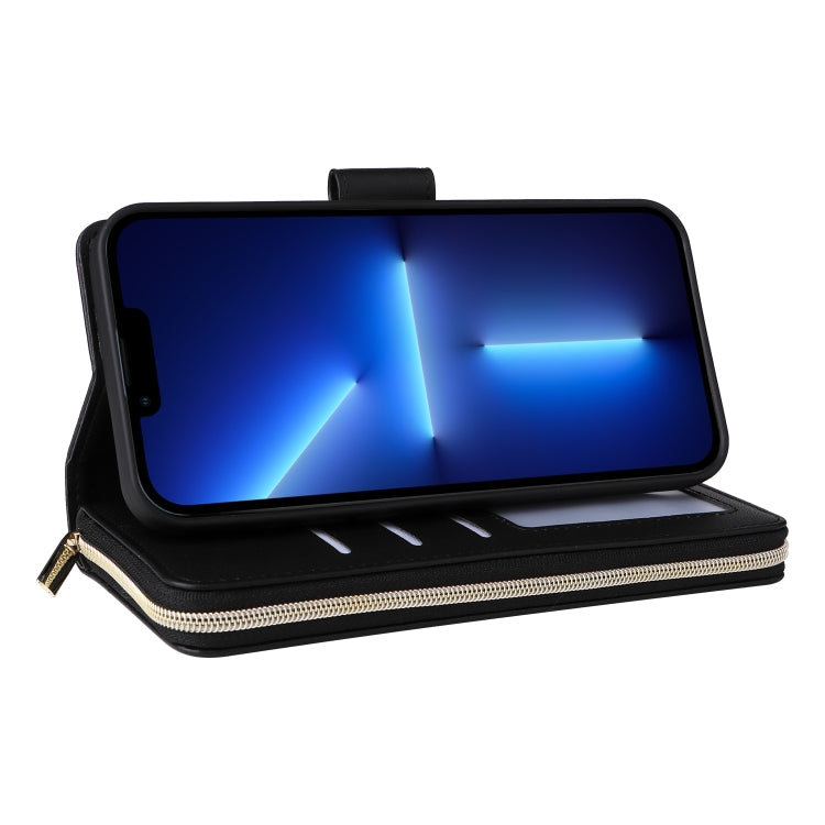 For iPhone 13 Pro Max Nine-card Slots Zipper Wallet Bag Leather Phone Case