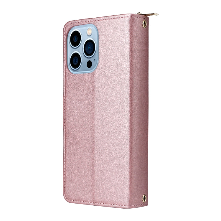 For iPhone 13 Pro Max Nine-card Slots Zipper Wallet Bag Leather Phone Case