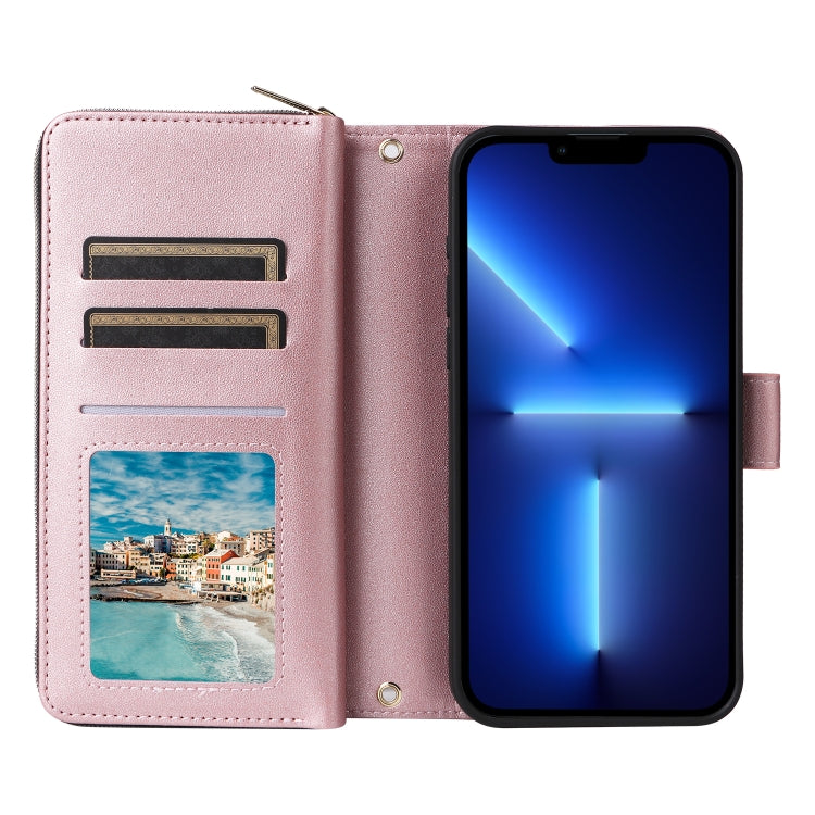 For iPhone 13 Pro Max Nine-card Slots Zipper Wallet Bag Leather Phone Case
