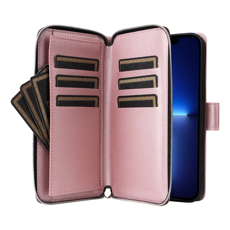 For iPhone 13 Pro Max Nine-card Slots Zipper Wallet Bag Leather Phone Case