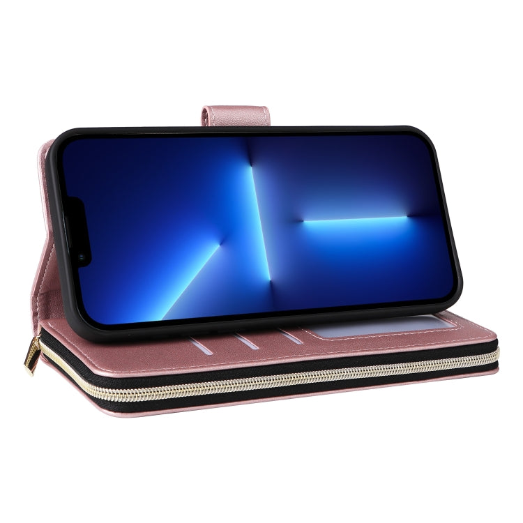 For iPhone 13 Pro Max Nine-card Slots Zipper Wallet Bag Leather Phone Case