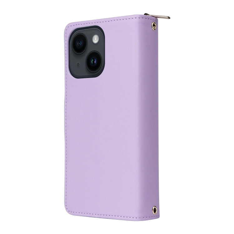 For iPhone 14 / 13 Nine-card Slots Zipper Wallet Bag Leather Phone Case