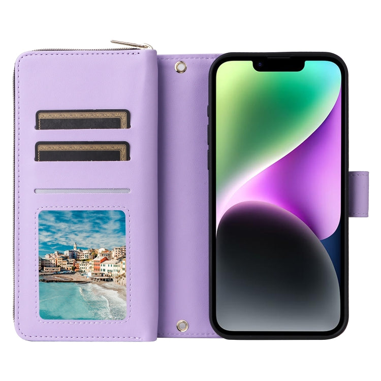 For iPhone 14 / 13 Nine-card Slots Zipper Wallet Bag Leather Phone Case