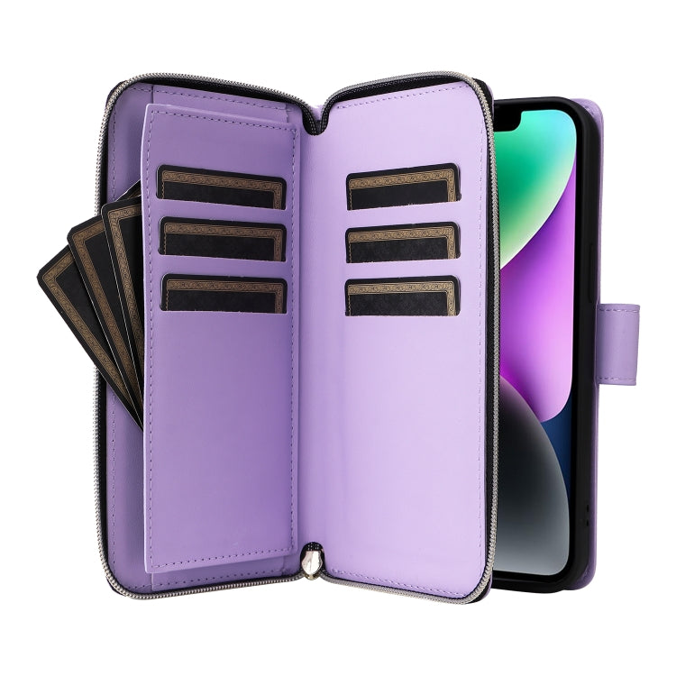 For iPhone 14 / 13 Nine-card Slots Zipper Wallet Bag Leather Phone Case