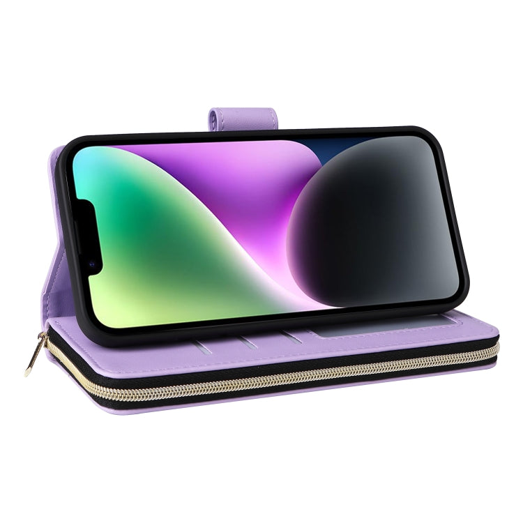 For iPhone 14 / 13 Nine-card Slots Zipper Wallet Bag Leather Phone Case