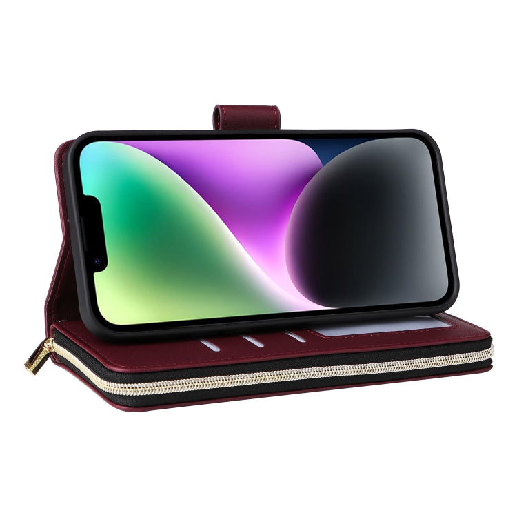 For iPhone 14 / 13 Nine-card Slots Zipper Wallet Bag Leather Phone Case