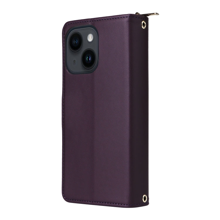 For iPhone 14 / 13 Nine-card Slots Zipper Wallet Bag Leather Phone Case
