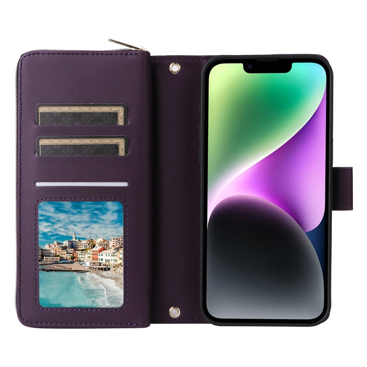 For iPhone 14 / 13 Nine-card Slots Zipper Wallet Bag Leather Phone Case