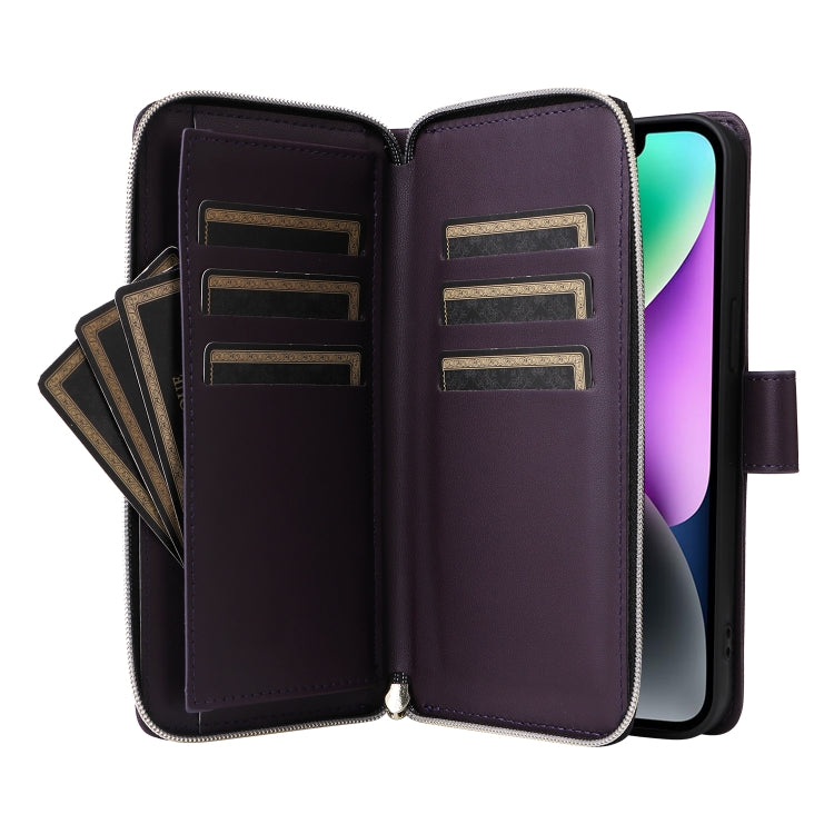 For iPhone 14 / 13 Nine-card Slots Zipper Wallet Bag Leather Phone Case