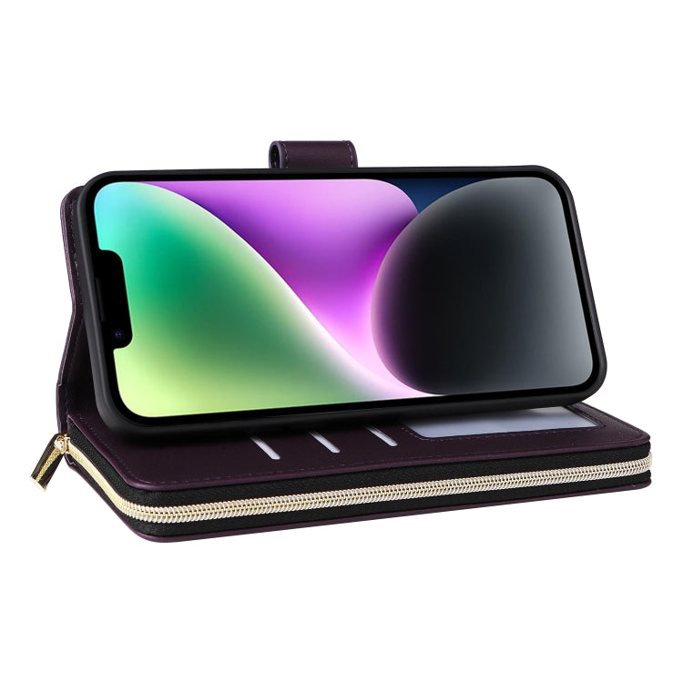 For iPhone 14 / 13 Nine-card Slots Zipper Wallet Bag Leather Phone Case