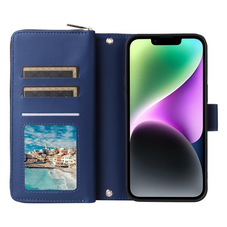 For iPhone 14 / 13 Nine-card Slots Zipper Wallet Bag Leather Phone Case