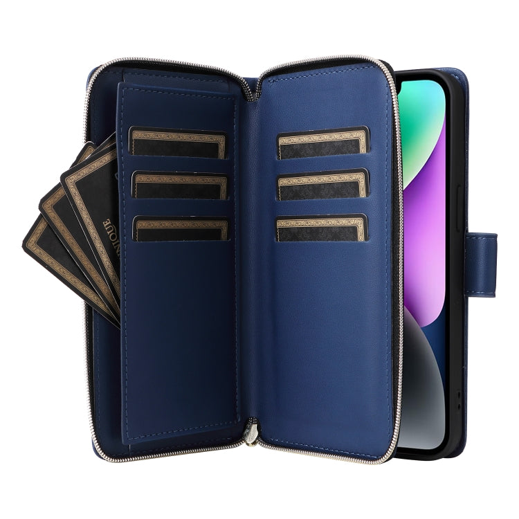 For iPhone 14 / 13 Nine-card Slots Zipper Wallet Bag Leather Phone Case
