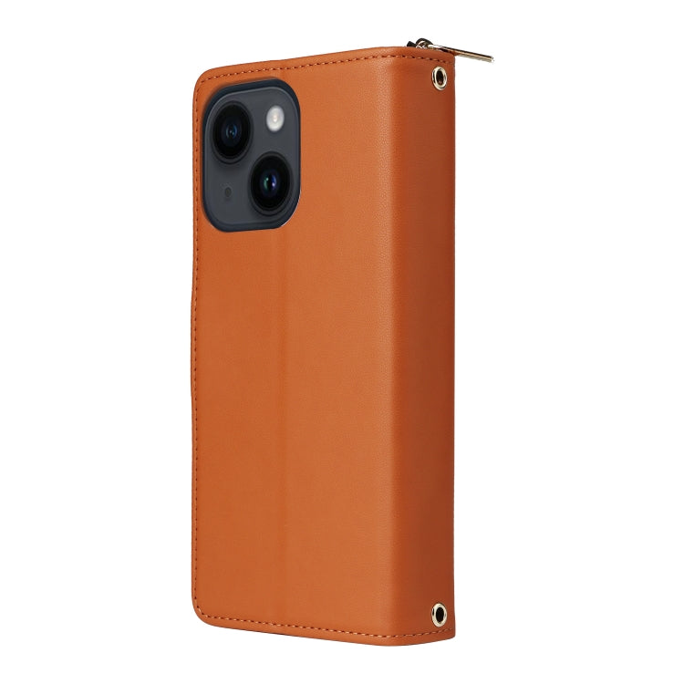 For iPhone 14 / 13 Nine-card Slots Zipper Wallet Bag Leather Phone Case