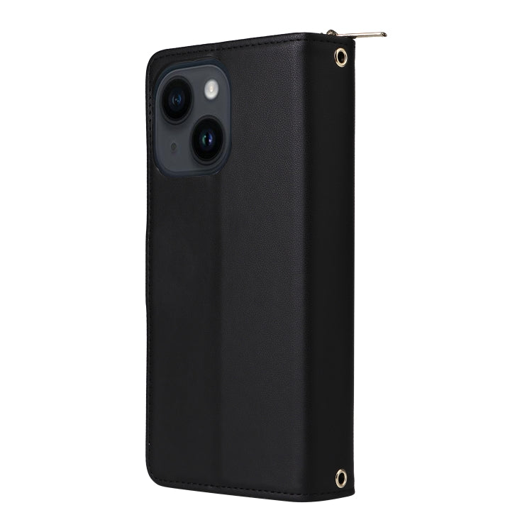 For iPhone 14 / 13 Nine-card Slots Zipper Wallet Bag Leather Phone Case