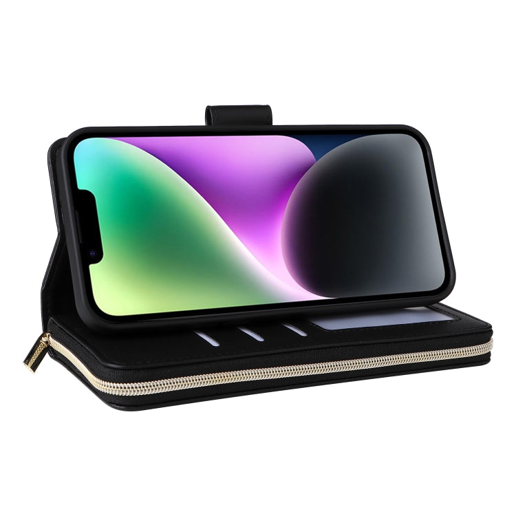 For iPhone 14 / 13 Nine-card Slots Zipper Wallet Bag Leather Phone Case
