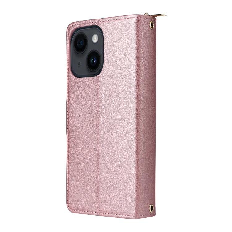 For iPhone 14 / 13 Nine-card Slots Zipper Wallet Bag Leather Phone Case