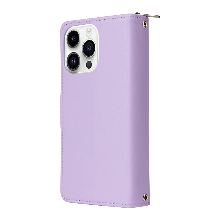 For iPhone 14 Pro Nine-card Slots Zipper Wallet Bag Leather Phone Case