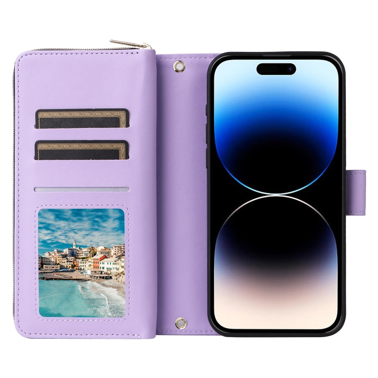 For iPhone 14 Pro Nine-card Slots Zipper Wallet Bag Leather Phone Case