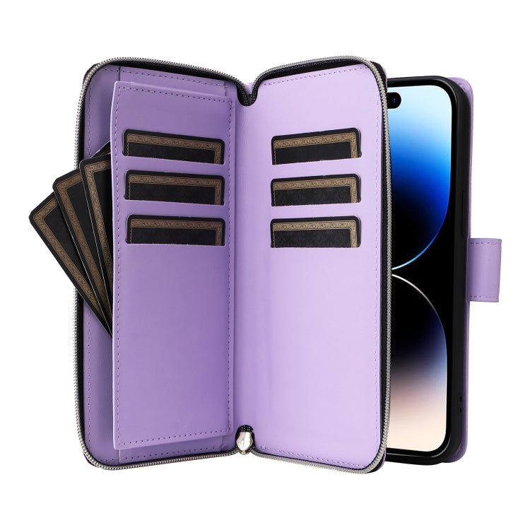 For iPhone 14 Pro Nine-card Slots Zipper Wallet Bag Leather Phone Case