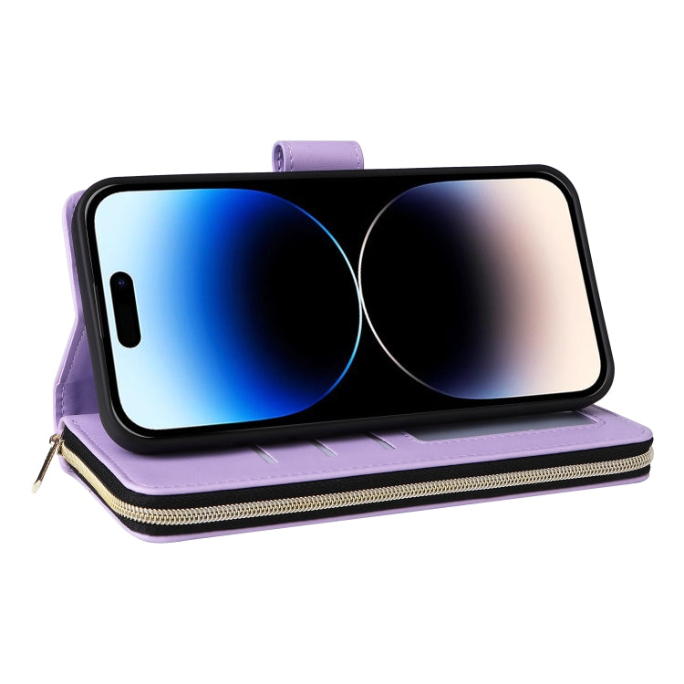 For iPhone 14 Pro Nine-card Slots Zipper Wallet Bag Leather Phone Case