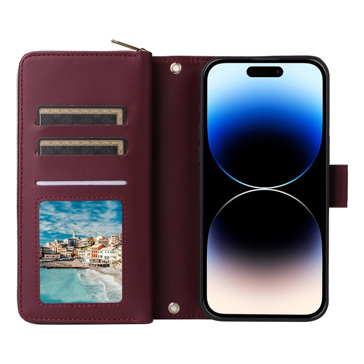For iPhone 14 Pro Nine-card Slots Zipper Wallet Bag Leather Phone Case