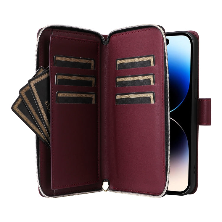 For iPhone 14 Pro Nine-card Slots Zipper Wallet Bag Leather Phone Case