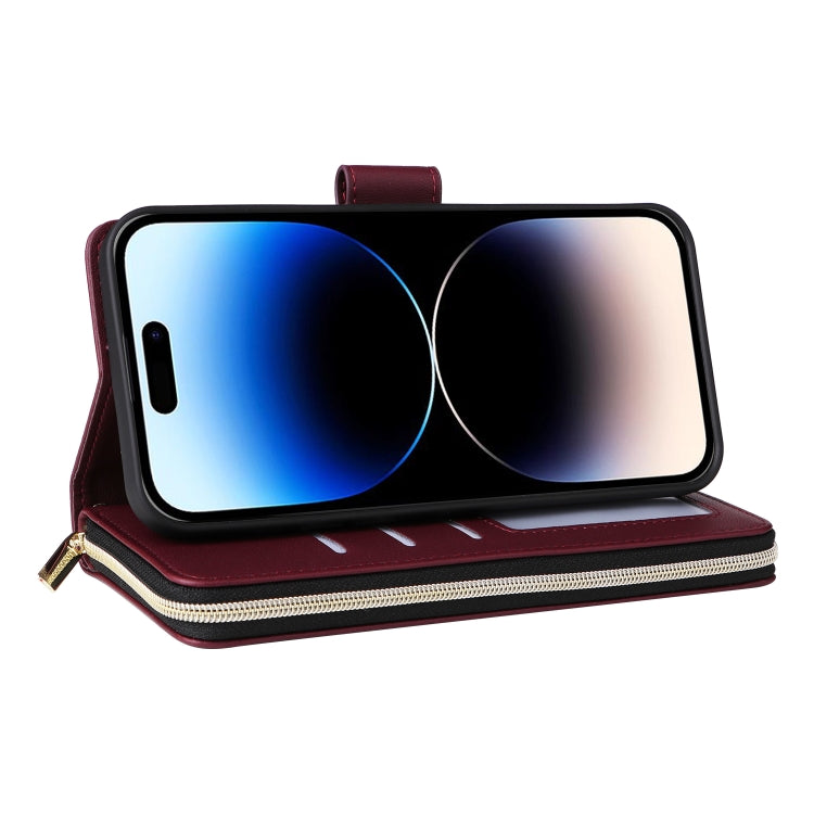 For iPhone 14 Pro Nine-card Slots Zipper Wallet Bag Leather Phone Case