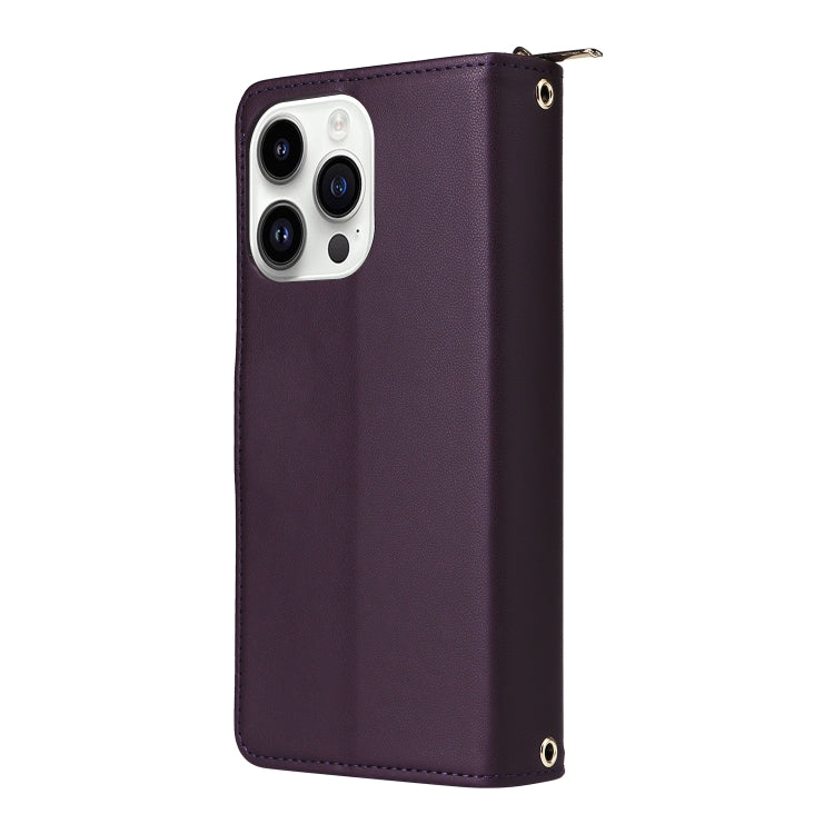 For iPhone 14 Pro Nine-card Slots Zipper Wallet Bag Leather Phone Case