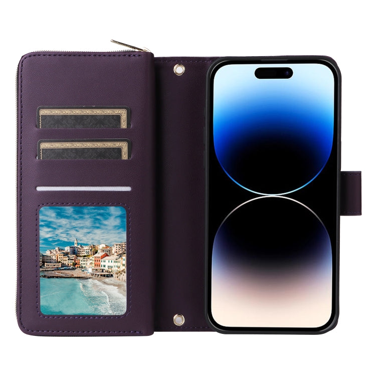 For iPhone 14 Pro Nine-card Slots Zipper Wallet Bag Leather Phone Case