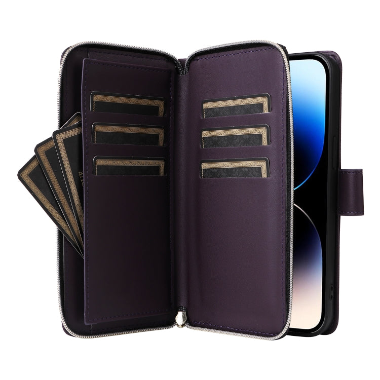 For iPhone 14 Pro Nine-card Slots Zipper Wallet Bag Leather Phone Case