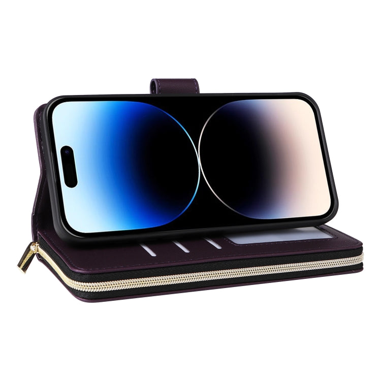 For iPhone 14 Pro Nine-card Slots Zipper Wallet Bag Leather Phone Case